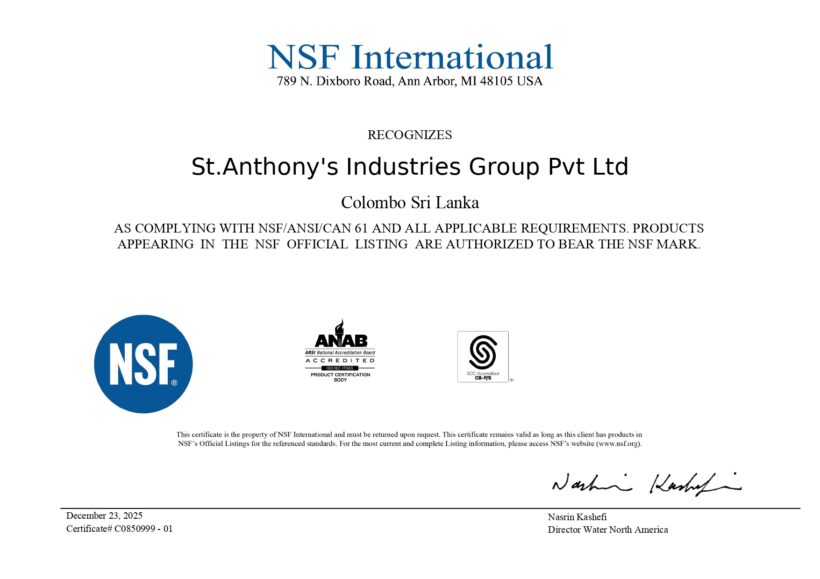 NSF ජාත්‍යන්තර සහතික ලත් ශ්‍රී ලංකාවේ ප්‍රථම ජල නල සන්නාමය ලෙස Anton ඉතිහාසයට එක්වෙයි